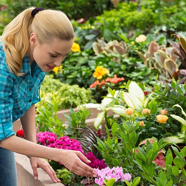 Woman looking at flowers